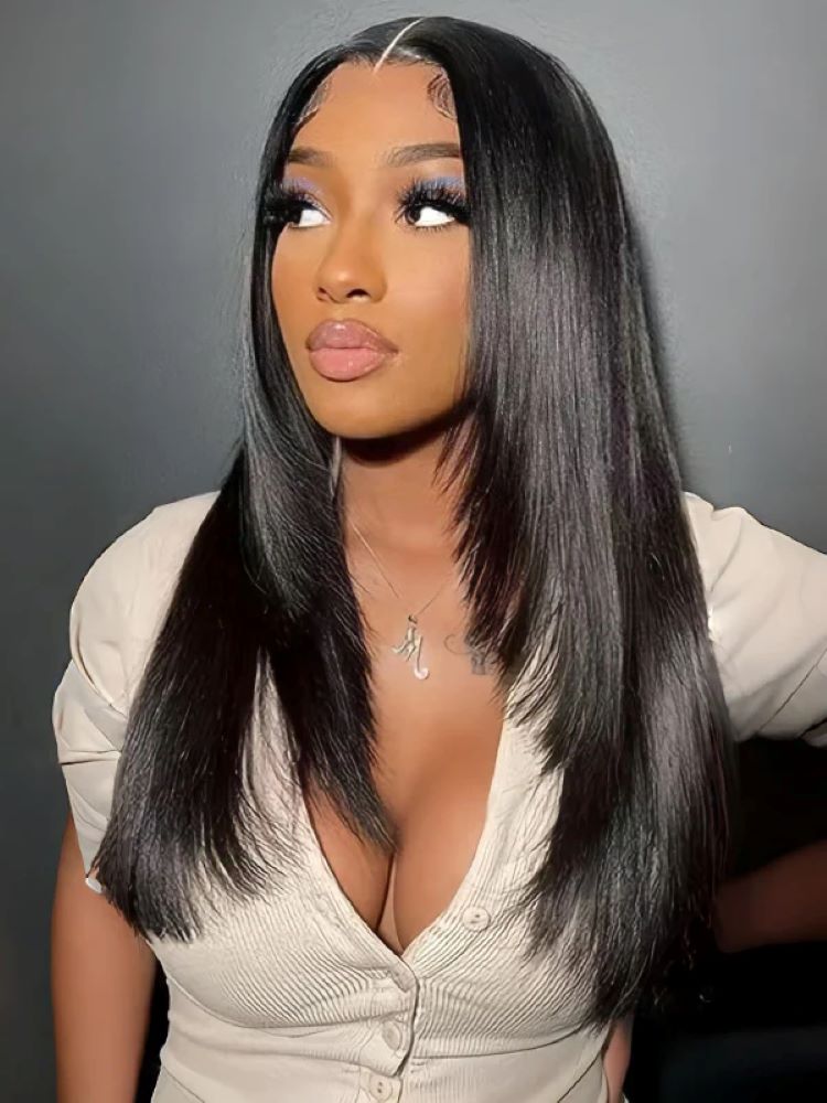 CurlyMe Layered Cut Pre-bleached Straight Hair Wear Go Glueless Wig 7x5 Pre-cut HD Lace Pre-plucked