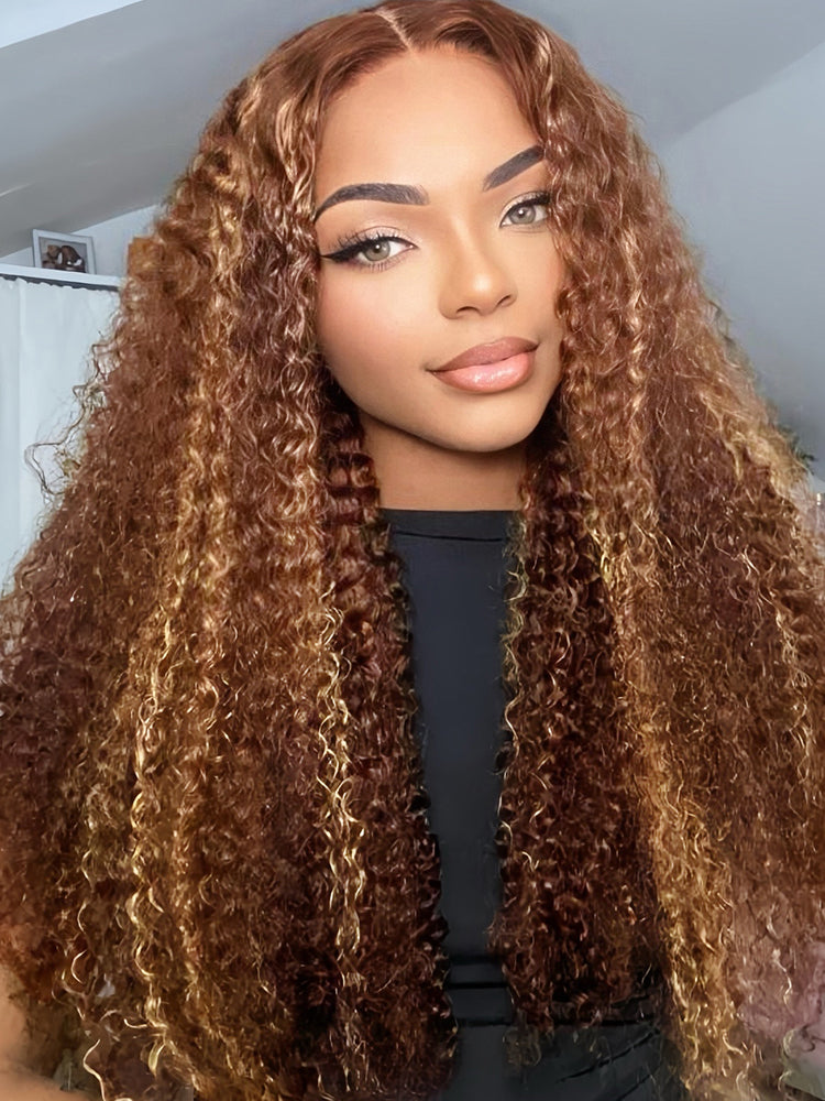 CurlyMe Wear Go Glueless Highlights Ombre Hair Pre-cut Lace Kinky Curly Wig