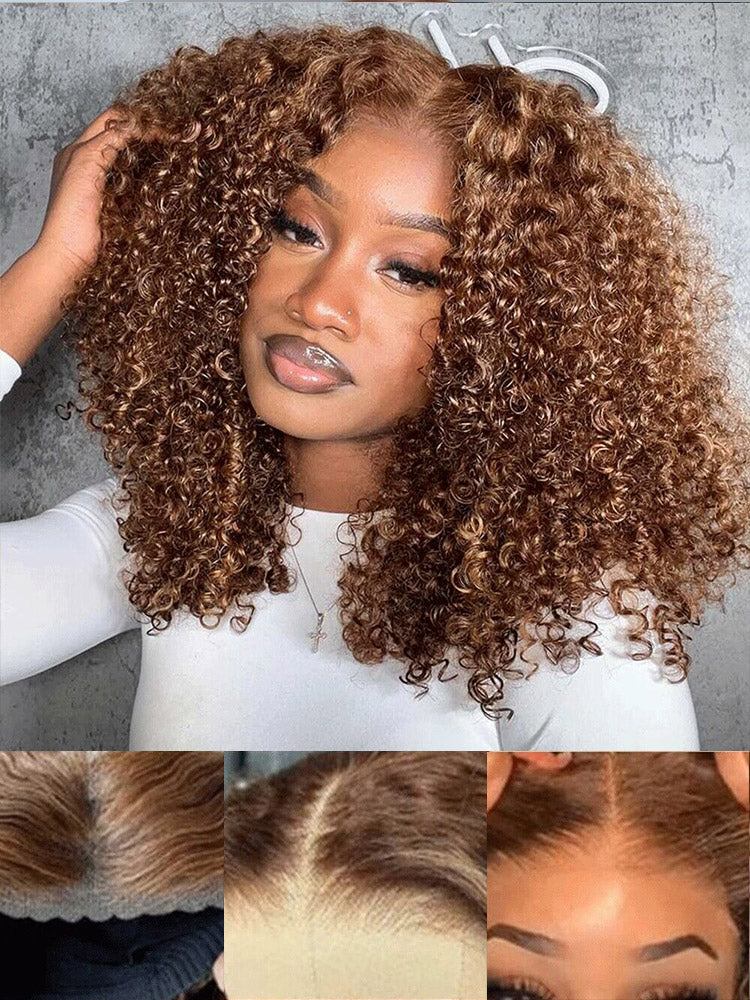 CurlyMe Wear Go Glueless Highlights Ombre Hair Pre-cut Lace Kinky Curly Wig