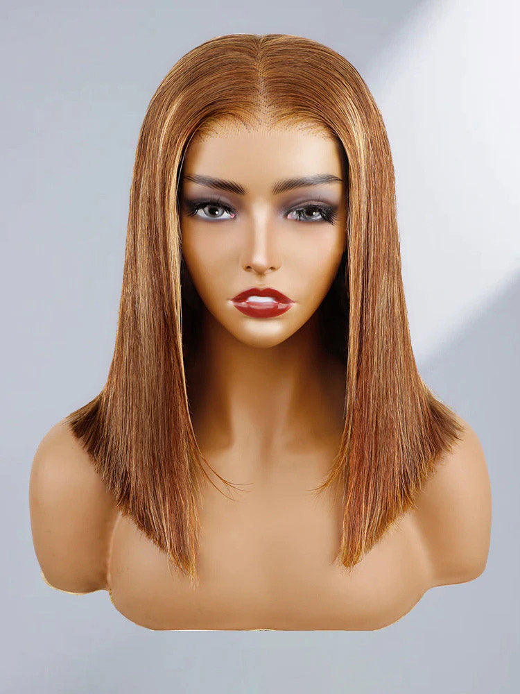 CurlyMe Highlights Ombre Straight Glueless Bob Wig Wear Go 6x4 Pre Cut HD Lace Wig