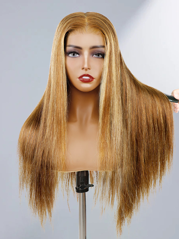 CurlyMe Highlights Ombre 6x4 Lace Wear Go Straight Glueless Wigs Pre Cut Lace Wig