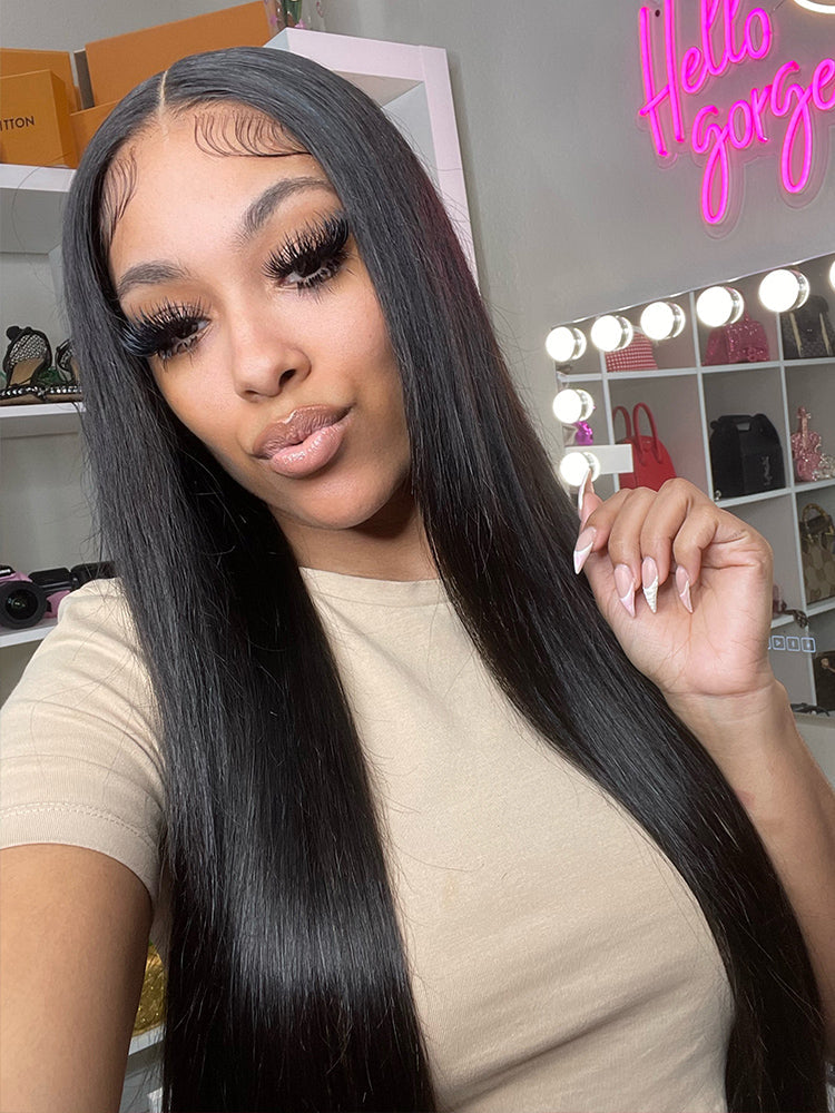 CurlyMe Pre Cut 13x4 HD Lace Straight Hair Wear Go Glueless Wig Human Hair Wigs