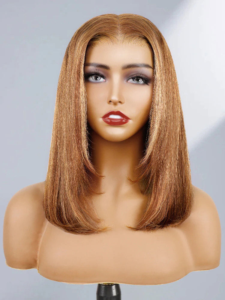 CurlyMe Highlights Ombre Straight Glueless Bob Wig Wear Go 6x4 Pre Cut HD Lace Wig