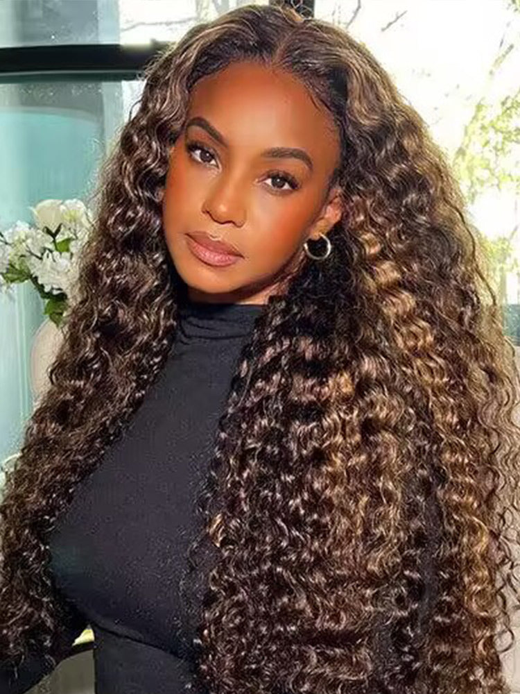 CurlyMe Pre-cut 9x6 Lace M-cap Wear Go Glueless Mini Knots Water Wave Highlight Wig Pre-plucked
