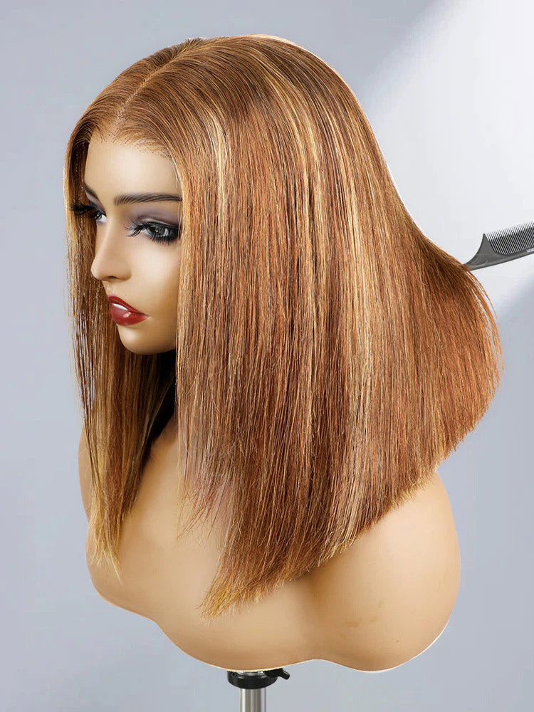 CurlyMe Highlights Ombre Straight Glueless Bob Wig Wear Go 6x4 Pre Cut HD Lace Wig