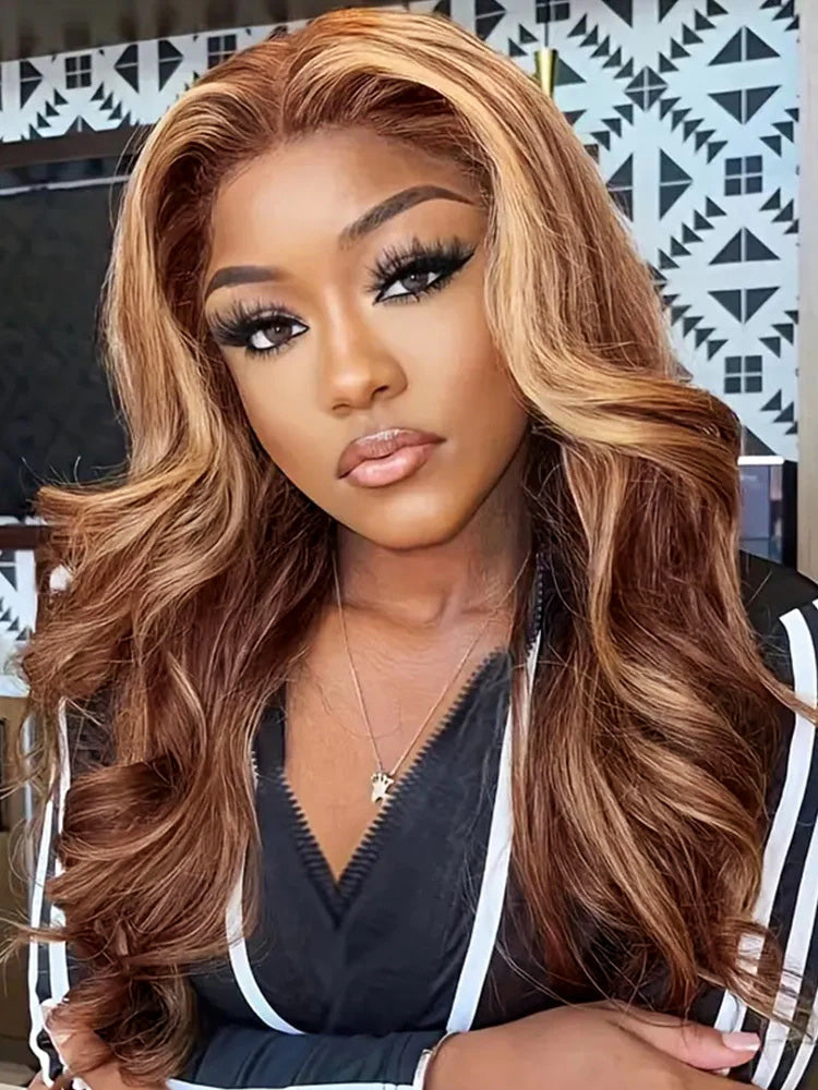 CurlyMe Highlights Ombre 6x4 HD Lace Wear Go Body Wave Glueless Wigs Pre Cut Lace Wig