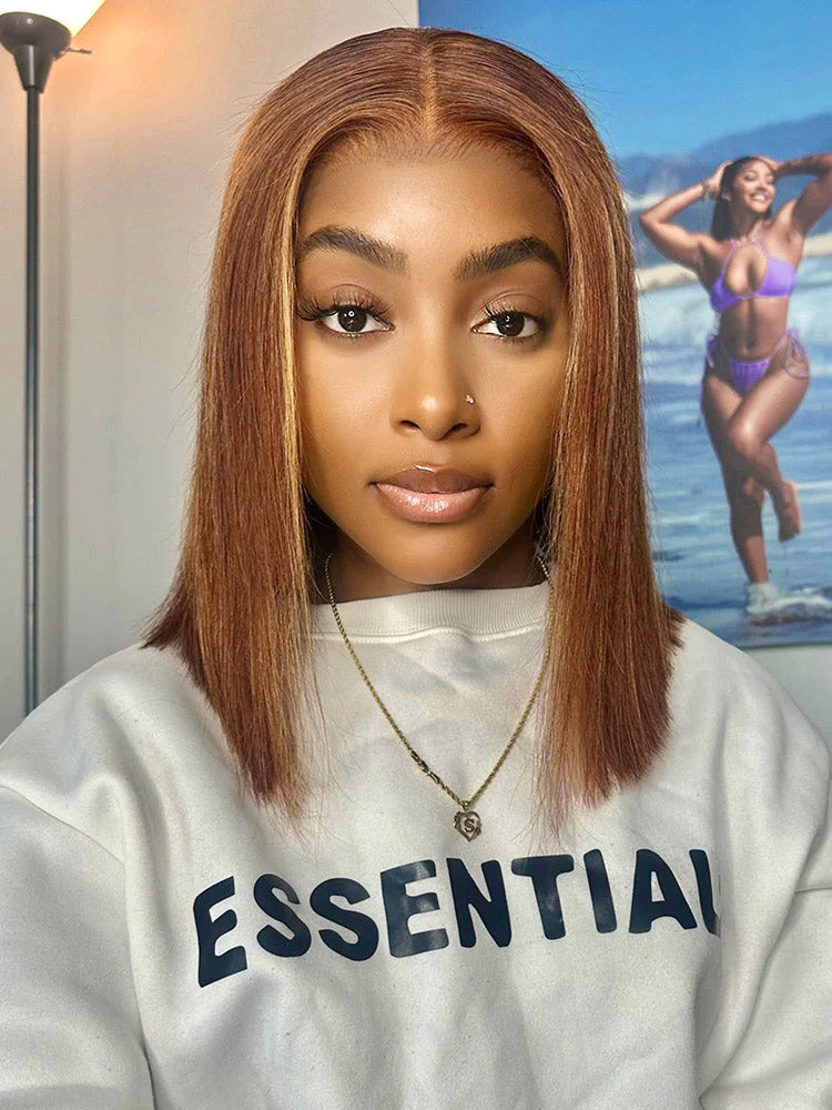 CurlyMe Highlights Ombre Straight Glueless Bob Wig Wear Go 6x4 Pre Cut HD Lace Wig