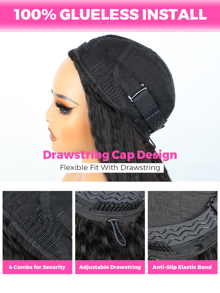 CurlyMe 3 In 1 Half Wig Water Wave Glueless Install Half Wig With Drawstring Beginner Friendly