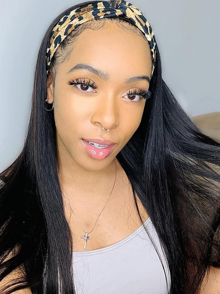 CurlyMe Straight Hair Headband Wig Non Lace Human Hair Wigs