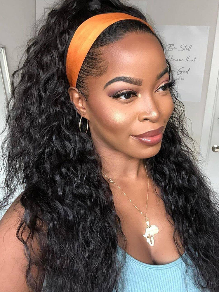 CurlyMe Glueless Water Wave Hair Headband Wig Adjustable No Lace Wig