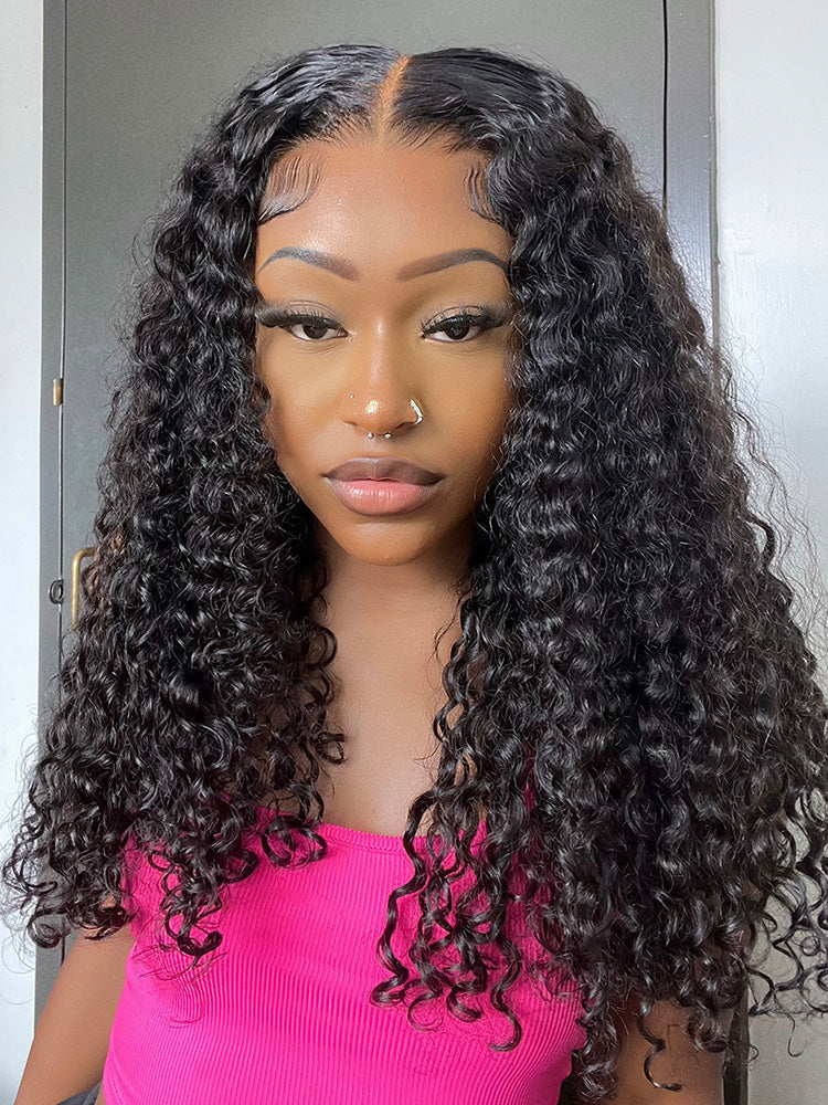 CurlyMe Pre-bleached Water Wave Wear Go Glueless Pre-cut HD Lace Wig Pre-plucked