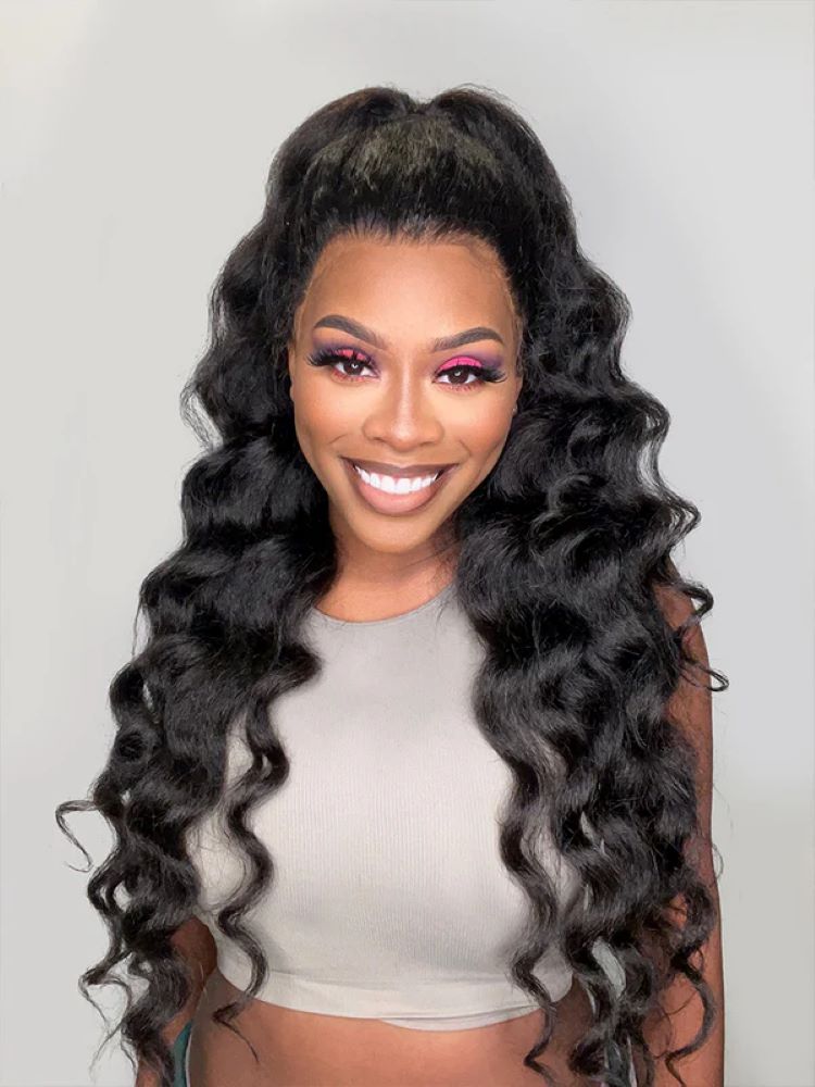 CurlyMe 360 Lace Wear&Go Pre-Bleached Human Hair Pre-cut Lace Glueless Wigs Pre-Plucked
