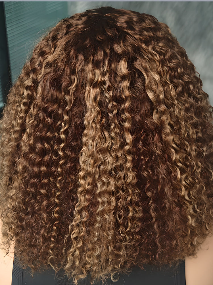 CurlyMe Highlights Ombre Kinky Curly Glueless Bob Wig Wear Go 6x4 Pre Cut HD Lace Wig