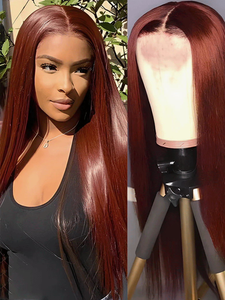 CurlyMe Pre-Plucked Wear Go Glueless Reddish Brown Straight Hair Pre-cut Lace