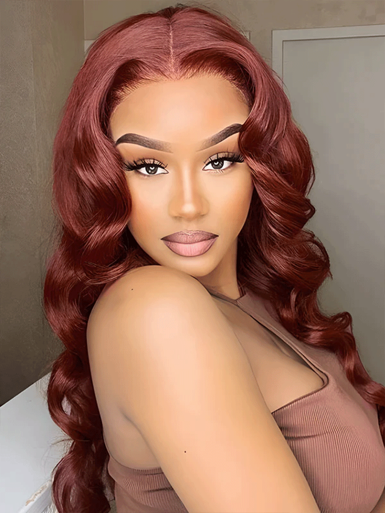 CurlyMe Pre-Plucked Wear Go Glueless Reddish Brown Body Wave Hair Pre-cut Lace