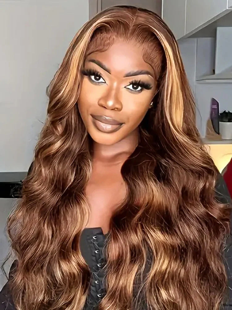 CurlyMe Highlights Ombre 6x4 HD Lace Wear Go Body Wave Glueless Wigs Pre Cut Lace Wig