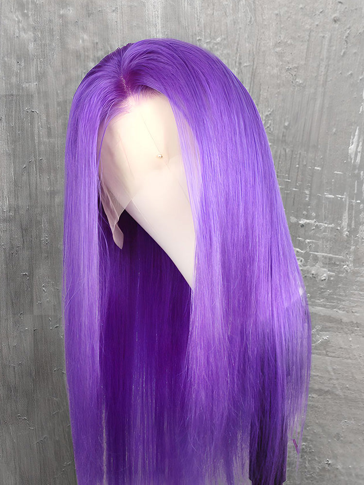 CurlyMe Purple Color Straight Virgin Hair 13x4 Lace Front Wigs