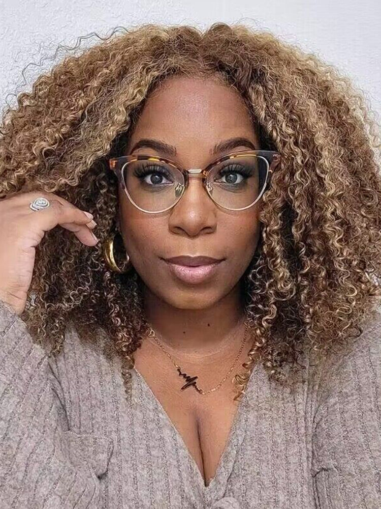 CurlyMe Highlights Ombre Kinky Curly Glueless Bob Wig Wear Go 6x4 Pre Cut HD Lace Wig