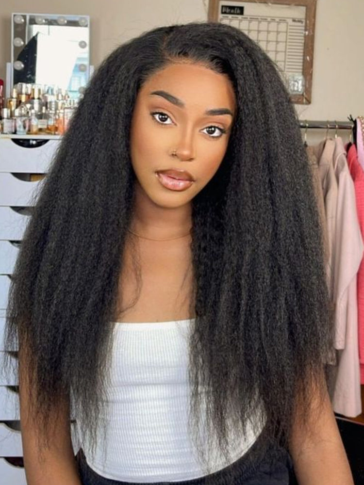CurlyMe 360 Fit Wig Pre-Bleached Kinky Straight Human Hair Pre-Cut 360 Lace Wear Go Glueless Wig Pre-Plucked