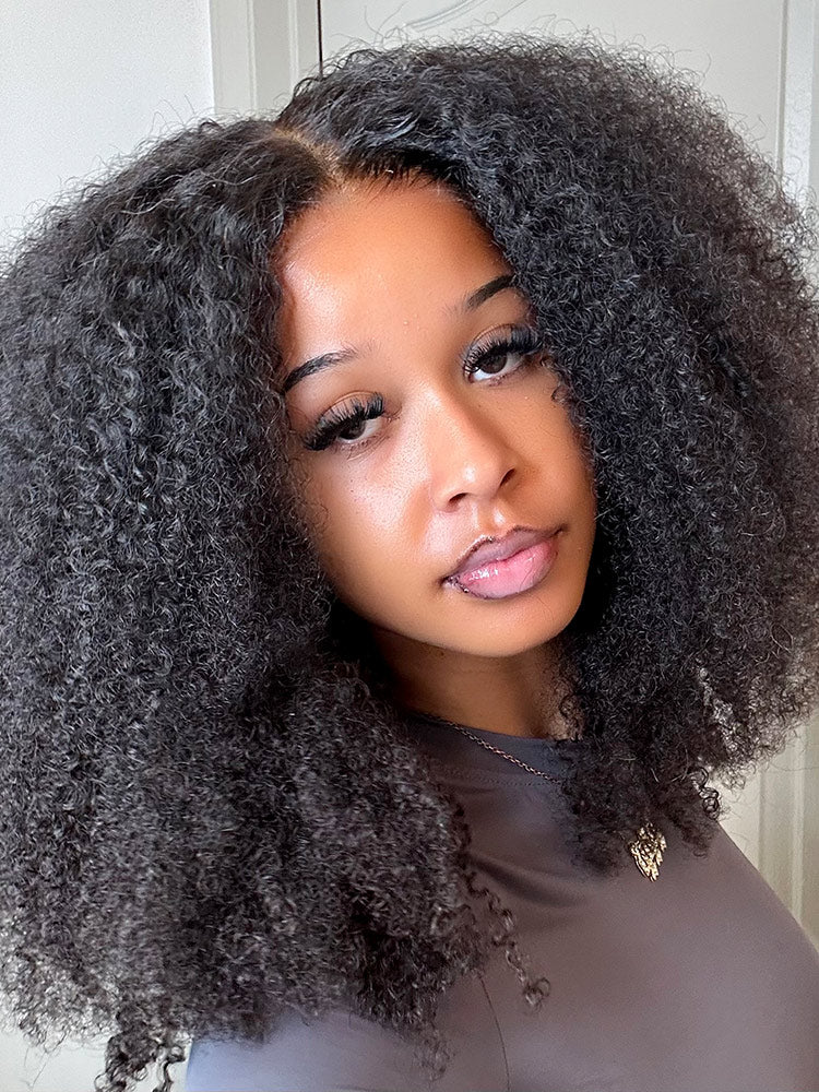 CurlyMe Wear Go Pre-bleached Afro Kinky Curly Glueless Wig Pre-cut HD Lace Pre-plucked