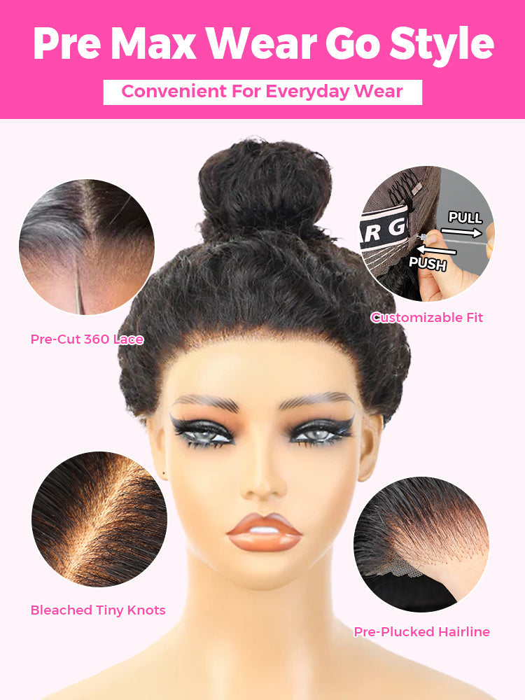 CurlyMe 360 Lace Fit Wear Go Pre-Bleached Deep Wave Human Hair Glueless Wig Pre-Plucked