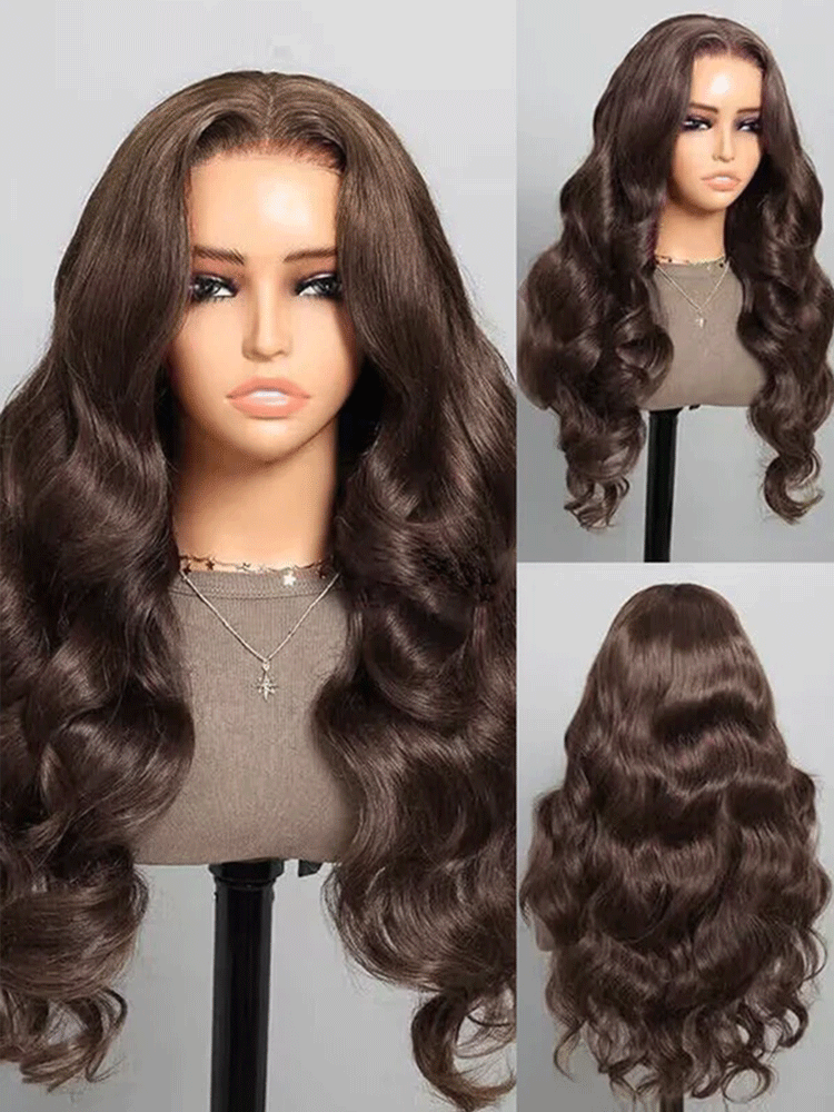 CurlyMe #4 Chocolate Brown Pre Cut Glueless Lace Body Wave Wear Go Wig