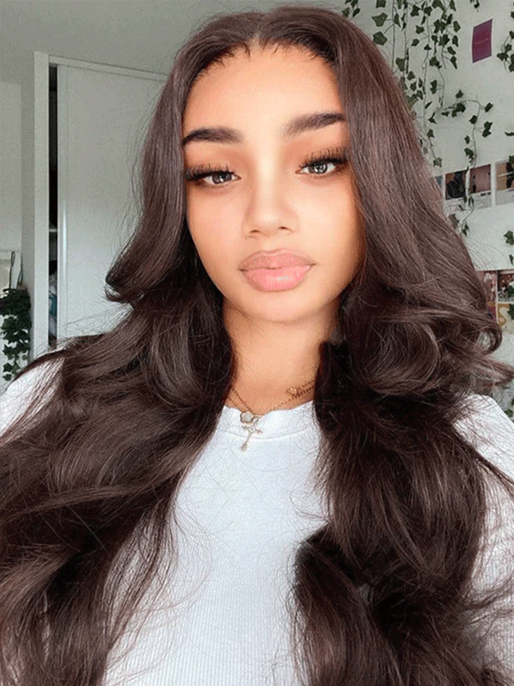CurlyMe #4 Chocolate Brown Pre Cut Glueless Lace Body Wave Wear Go Wig