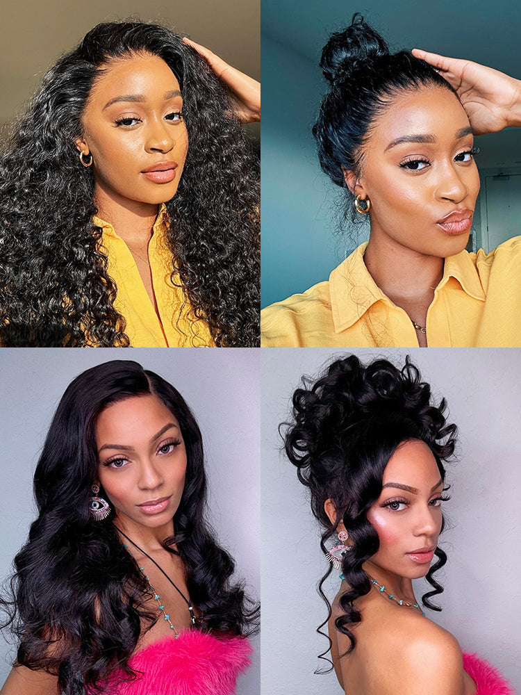 CurlyMe 360 Lace Wear Go Wig Pre-Bleached Yaki Straight Human Hair Pre-Plucked Lace Front Wig