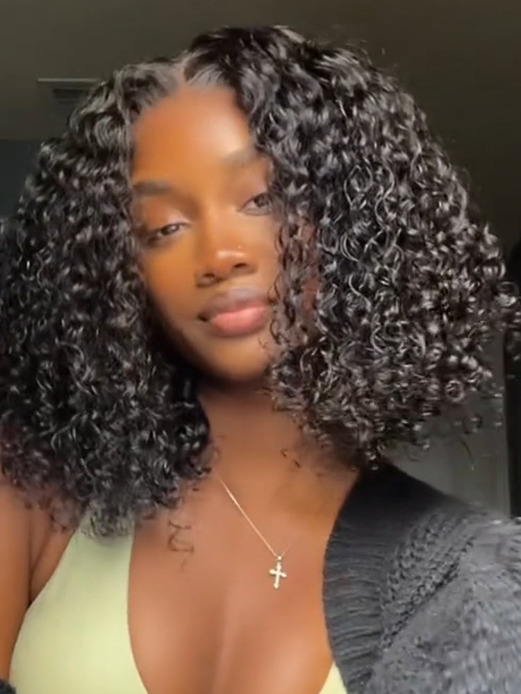 CurlyMe Water Wave Bob Glueless Wig Wear Go 4x6 HD Lace Pre Cut Lace Wig