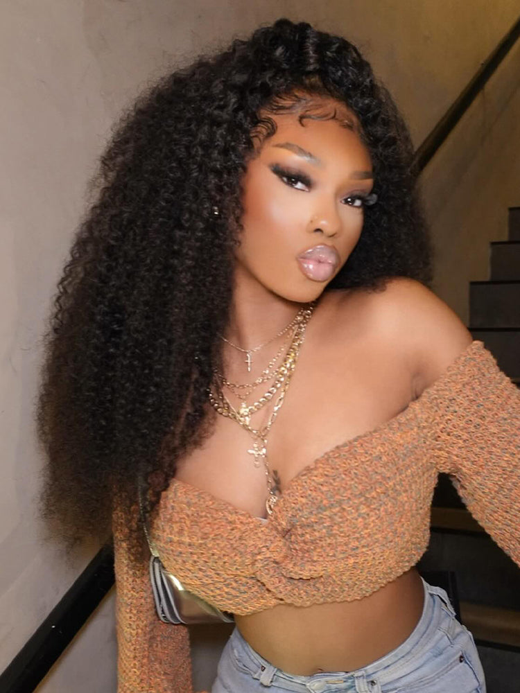 CurlyMe 3 In 1 Half Wig Afro Kinky Curly Glueless Install Half Wig With Drawstring Beginner Friendly