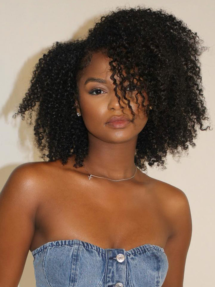 CurlyMe 3 In 1 Half Wig Afro Kinky Curly Glueless Install Half Wig With Drawstring Beginner Friendly
