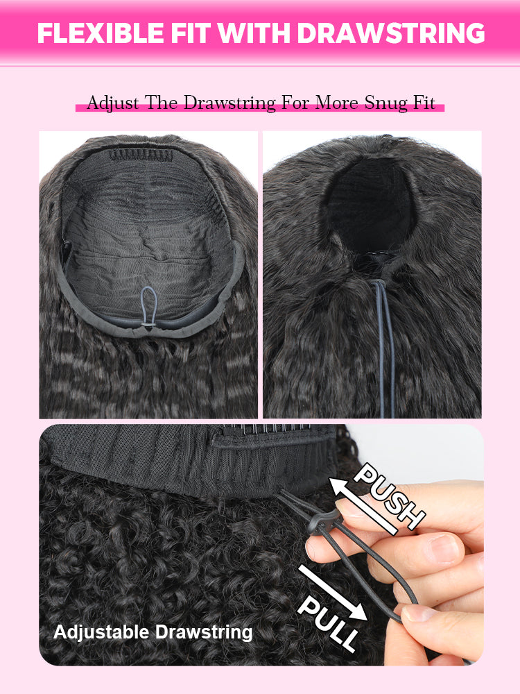 CurlyMe 3 In 1 Half Wig Water Wave Glueless Install Half Wig With Drawstring Beginner Friendly