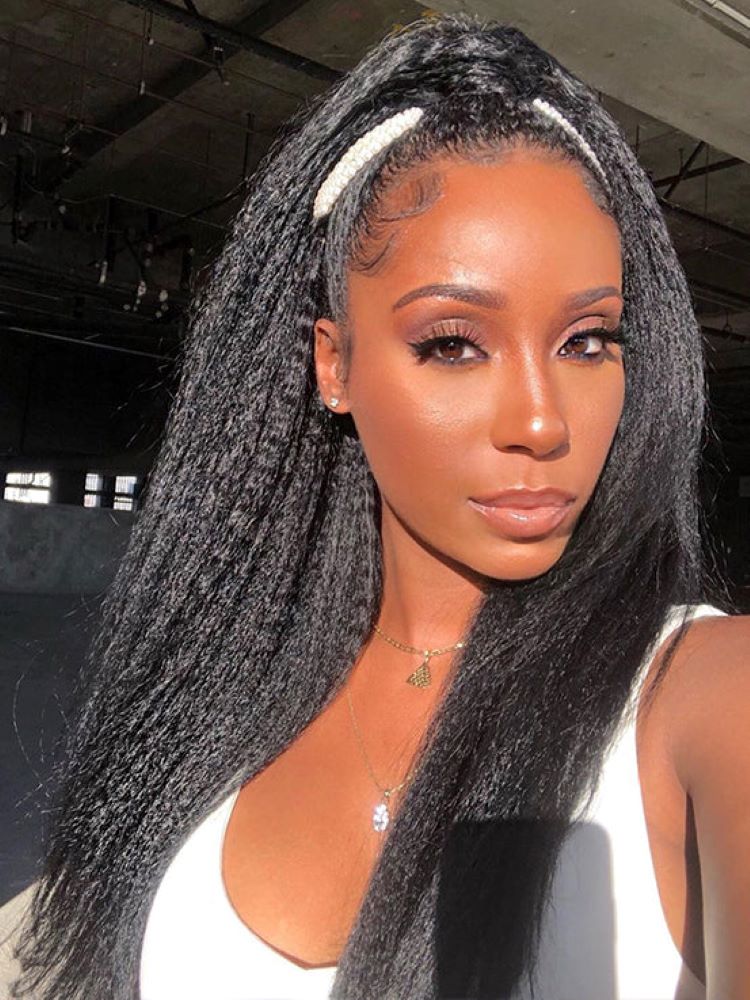 CurlyMe 360 Fit Wig Pre-Bleached Kinky Straight Human Hair Pre-Cut 360 Lace Wear Go Glueless Wig Pre-Plucked