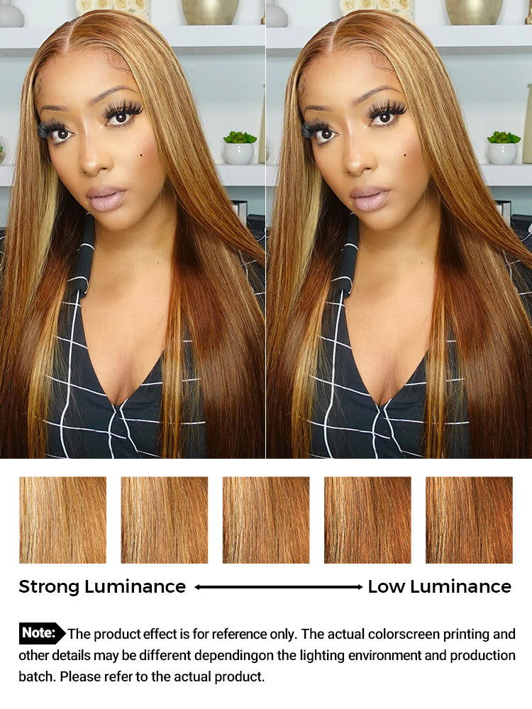 CurlyMe Highlights Ombre 6x4 HD Lace Wear Go Straight Glueless Wigs Pre Cut Lace Wig