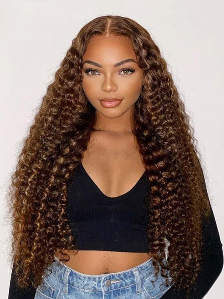 CurlyMe Pre-cut 6x4 HD Lace Water Wave Wear Go Highlights Ombre Hair Glueless Wig