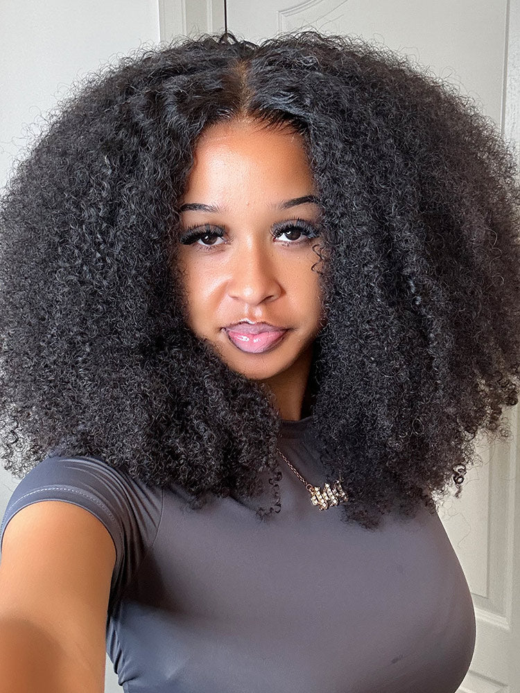 CurlyMe Wear Go Pre-bleached Afro Kinky Curly Glueless Wig Pre-cut HD Lace Pre-plucked