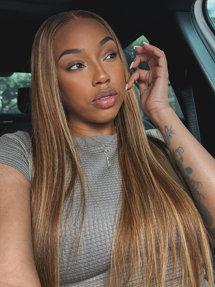 CurlyMe 360 Lace Wear Go Highlight Ombre Straight Human Hair Glueless Wigs Pre-Plucked Lace Front Wig