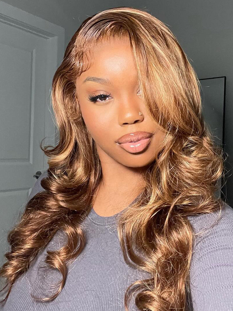CurlyMe 360 Lace Wear Go Highlight Ombre Body Wave Hair Glueless Wigs Pre-Plucked Lace Front Wig