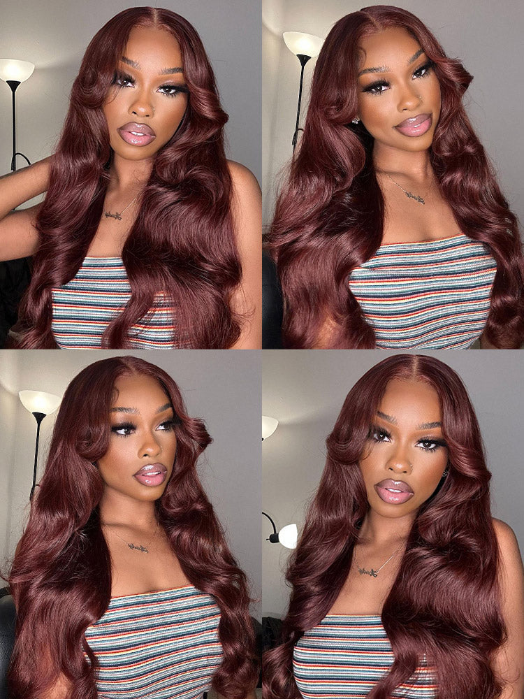 CurlyMe Pre-Plucked Wear Go Glueless Reddish Brown Body Wave Hair Pre-cut Lace