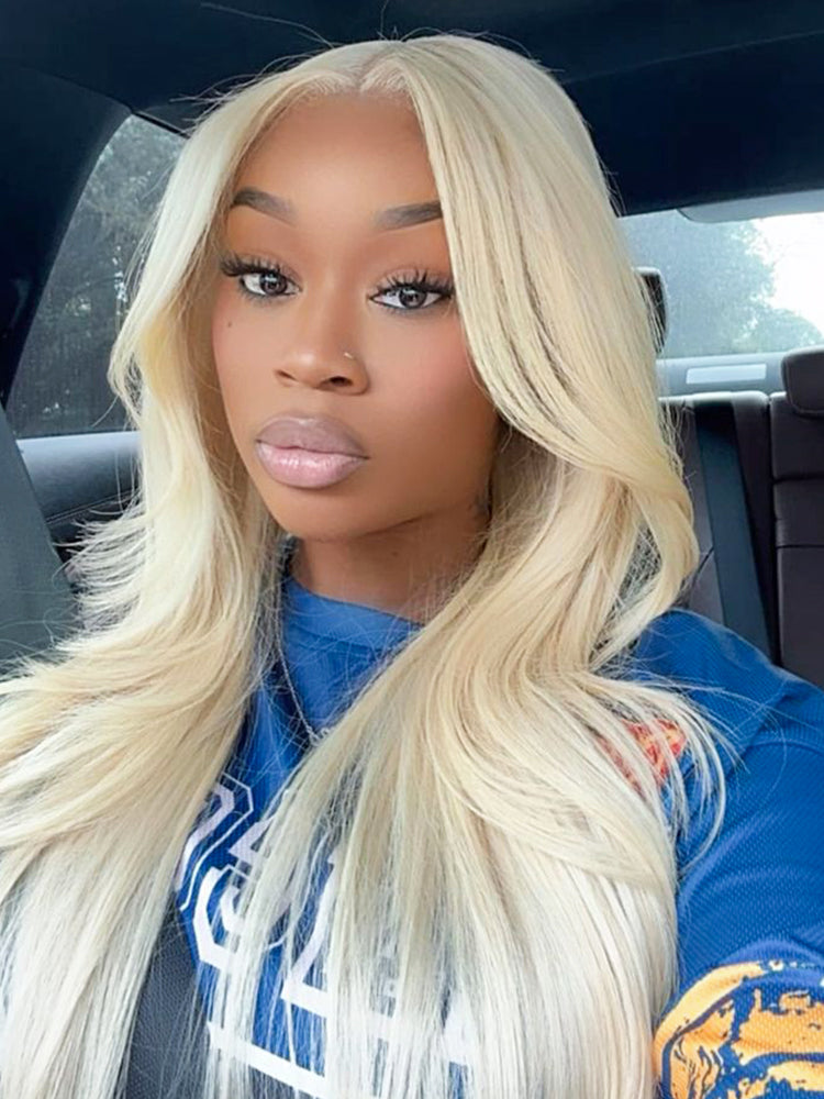 CurlyMe 613 Blonde Straight Hair 4x4 Lace Closure Wig Full Human Hair Wigs
