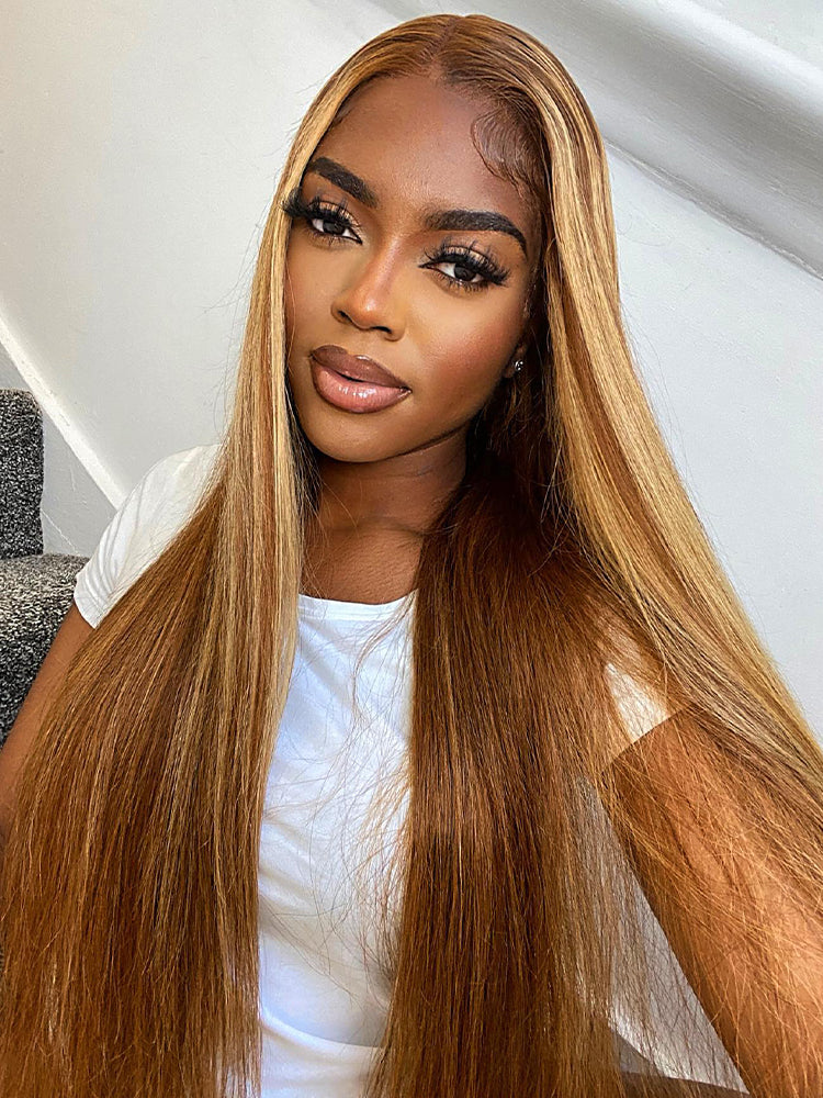 CurlyMe 360 Lace Wear Go Highlight Ombre Straight Human Hair Glueless Wigs Pre-Plucked Lace Front Wig