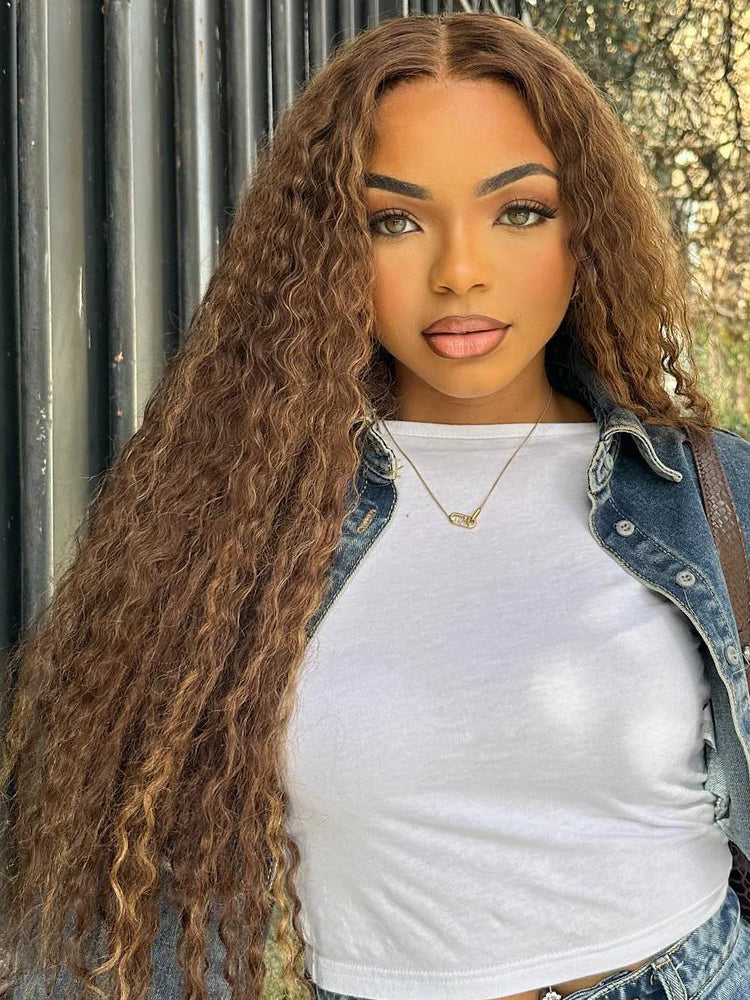 CurlyMe 360 Lace Wear Go Highlight Water Wave Hair Glueless Wigs Pre-Plucked Lace Front Wig