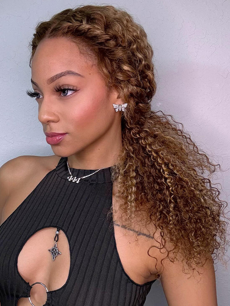 CurlyMe 360 Lace Wear Go Highlight Kinky Curly Hair Glueless Wigs Pre-Plucked Lace Front Wig