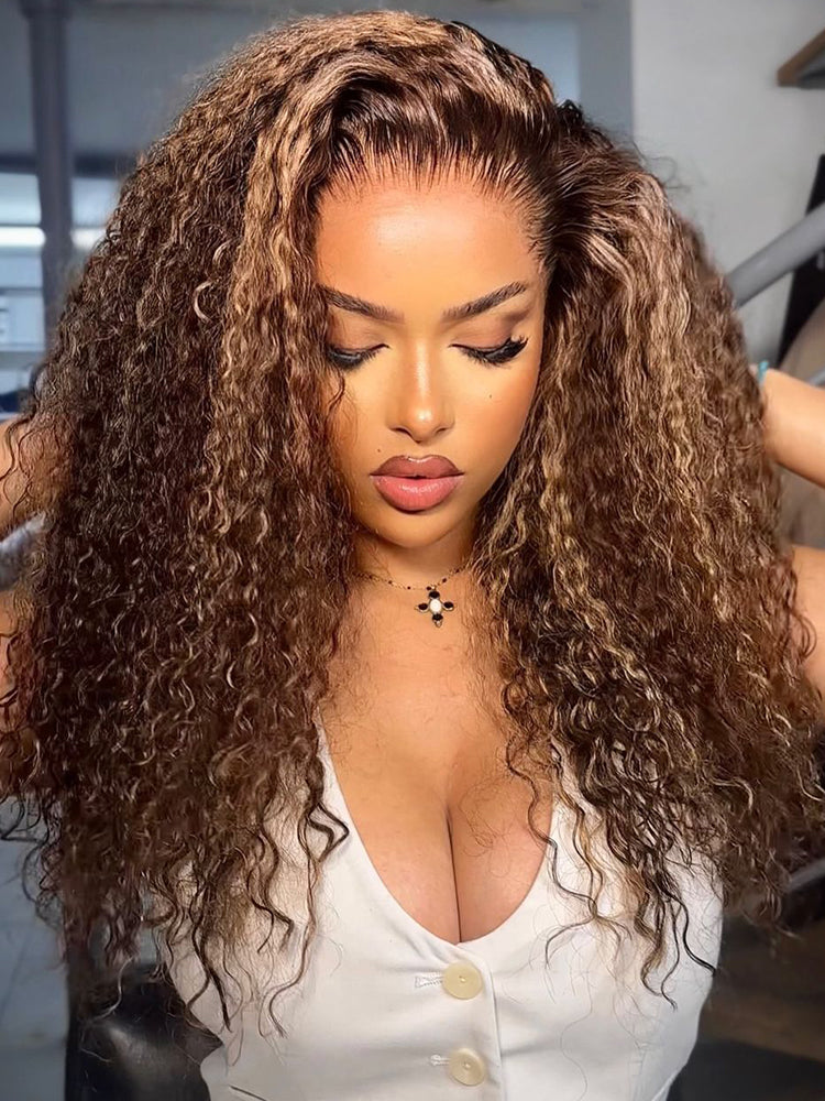 CurlyMe 360 Lace Wear Go Highlight Kinky Curly Hair Glueless Wigs Pre-Plucked Lace Front Wig
