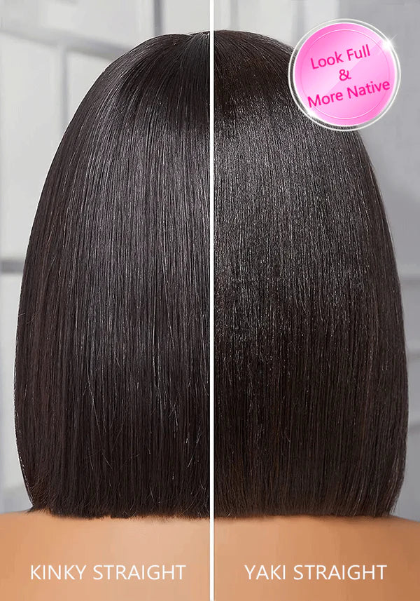 CurlyMe 360 Lace Wear Go Wig Pre-Bleached Yaki Straight Human Hair Pre-Plucked Lace Front Wig