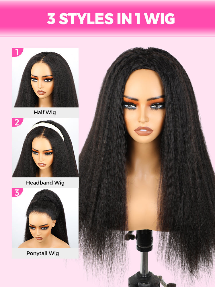 CurlyMe 3 In 1 Half Wig Kinky Straight Glueless Install Half Wig With Drawstring Beginner Friendly