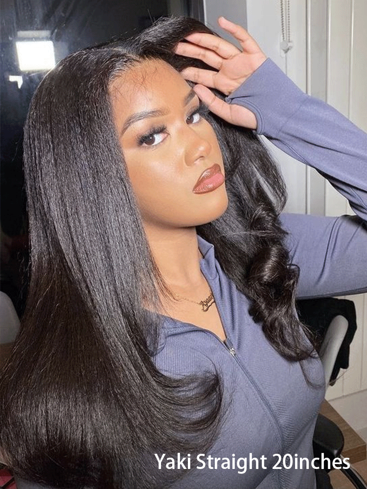 CurlyMe 360 Lace Wear Go Wig Pre-Bleached Yaki Straight Human Hair Pre-Plucked Lace Front Wig