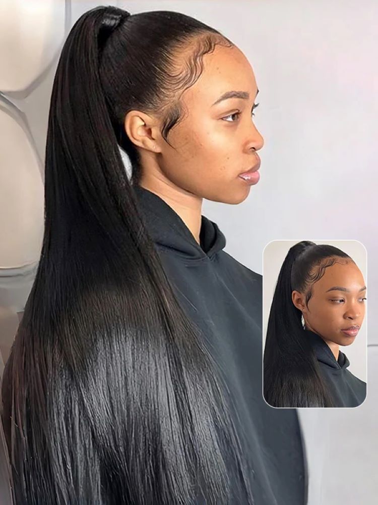 CurlyMe 360 Lace Wear Go Pre-Bleached Straight Human Hair Glueless Wigs Pre-Plucked Lace Front Wig