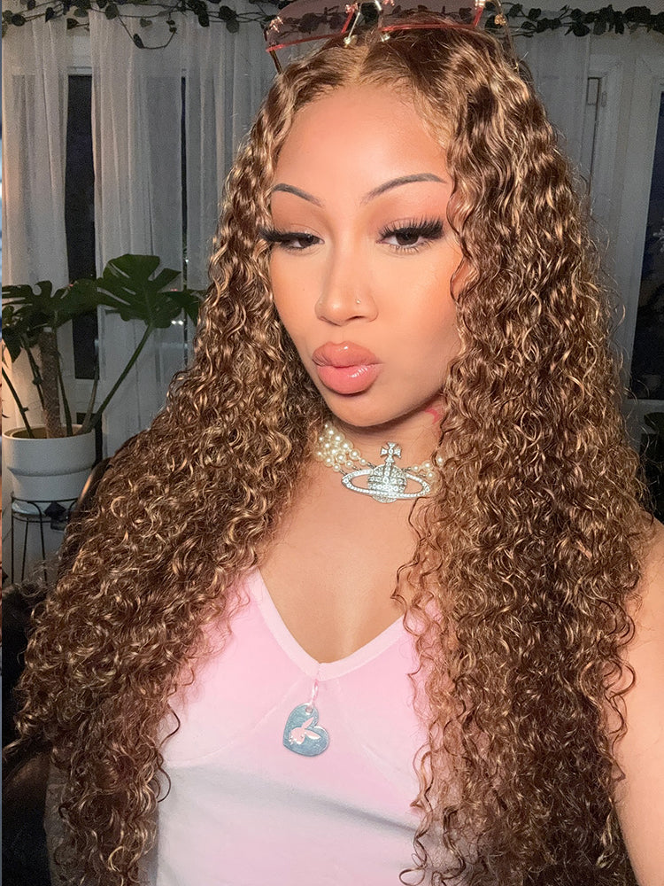 CurlyMe 360 Lace Wear Go Highlight Kinky Curly Hair Glueless Wigs Pre-Plucked Lace Front Wig
