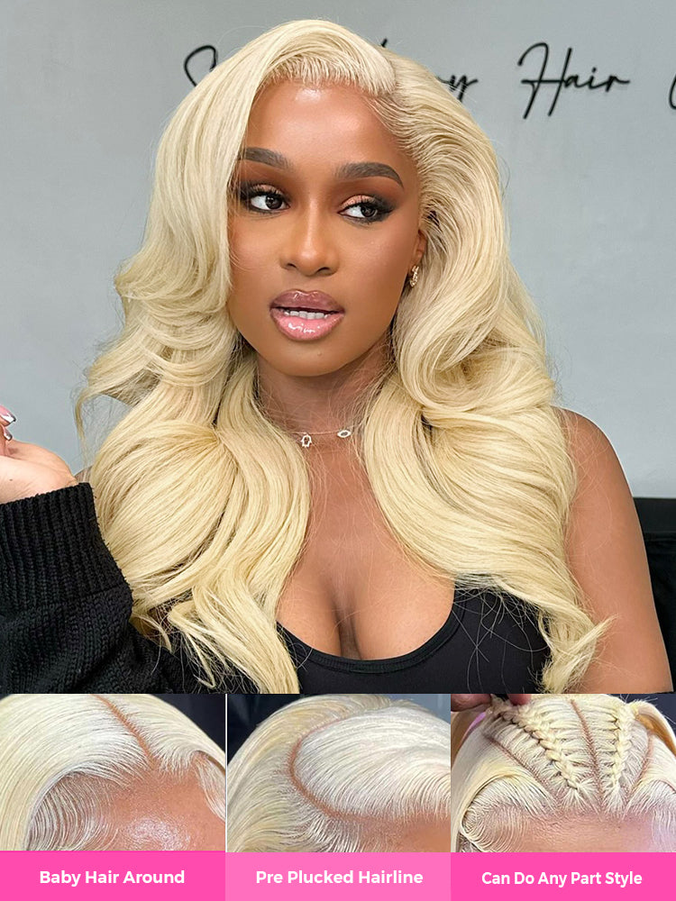 CurlyMe 613 Blonde Lace Front Wigs Straight Human Hair Wigs 13x4 Skin Melt Lace